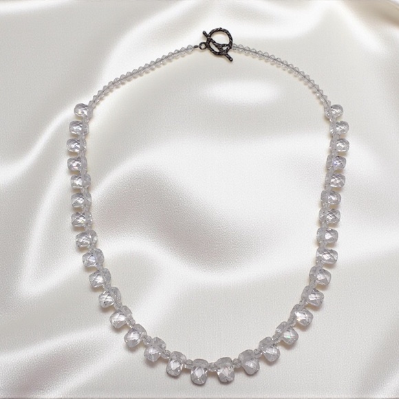 Vintage Crystal Bead Necklace with Toggle Clasp, Rectangle Clear Faceted Beads - Picture 1 of 11